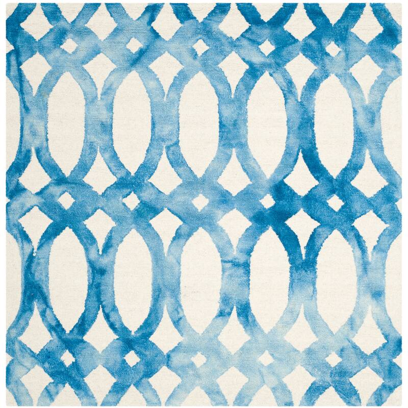 SAFAVIEH Handmade Eligija Wool Geometric Dip Dye Area Rug - 5' Square - Ivory/Blue
