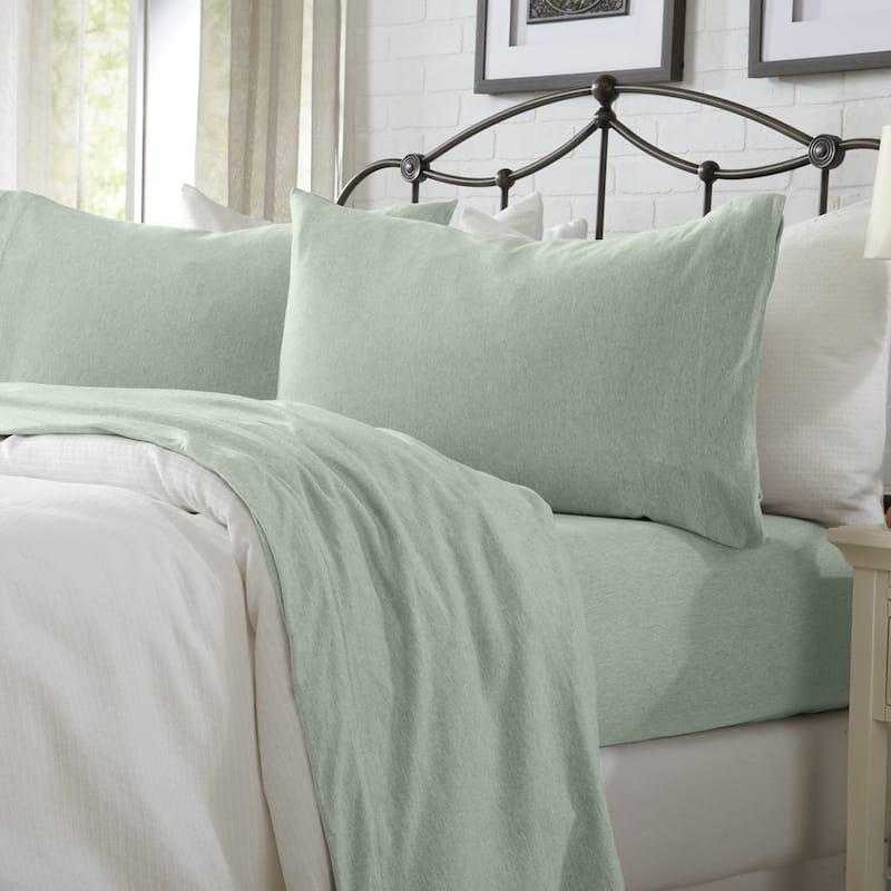 Linery & Co. Heathered Melange Cotton Jersey Knit Sheet Set - Queen - Green