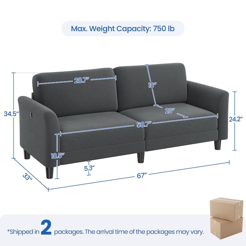 Yaheetech 2-Seater Upholstered Couch with Linen Fabric Sectional Sofa, Dark Gray - 75.5"×31"×35"