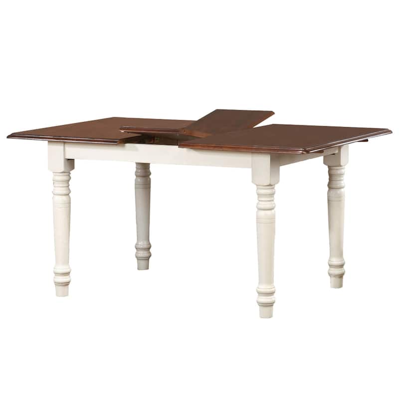 Extendable Dining Table 60" Rectangular Butterfly Leaf Table Antique White Wood Seats 4-6 - 60