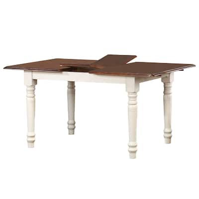 Extendable Dining Table 60" Rectangular Butterfly Leaf Table Antique White Wood Seats 4-6 - 60