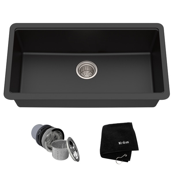 KRAUS Granite Black Onyx 31 inch 1-Bowl Undermount Kitchen Sink. Opens flyout.