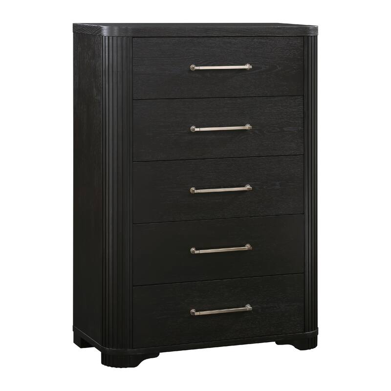 Chas Tall Dresser Chest, 5 Drawers Brass Bar Handles, Charcoal Black