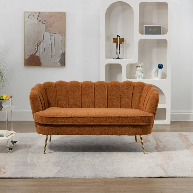 Small Mini Room Couch Two-Seater Sofa with Gold Metal Leg - 2 Seat - Caramel Boucle