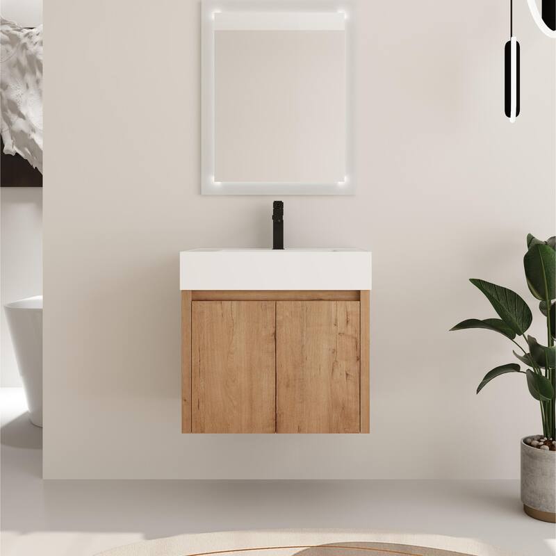 ARTCHIRLY 24"/30"/36" Bathroom Vanity with Sink, Floating Bathroom Vanity with Soft Close Door - Beige - 23.6''W×18.1''D×22.4''H