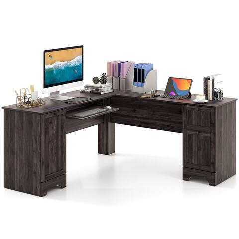 Gymax 66.5'' L Shaped Home Office Desk Corner Computer Desk Keyboard
