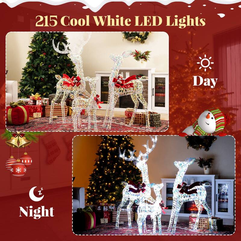Costway 3PCS Christmas Lighted Iridescent Reindeer Family Set with 215 - as pic shows - See Details