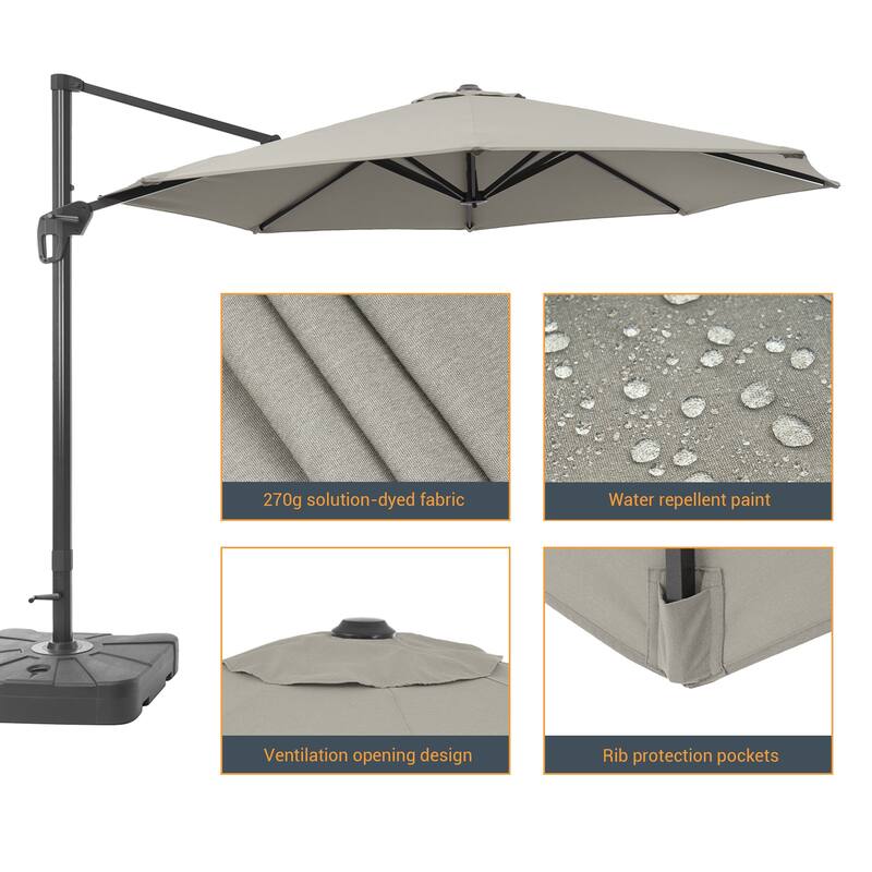 LIVOOSUN 11ft Patio Offset Umbrella Cantilever Umbrella with Base