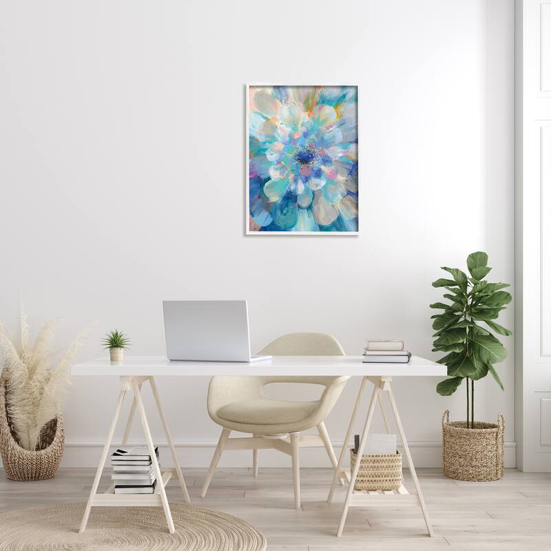Stupell Abstract Layered Floral Petals Centric Blue Flower Framed Wall Art