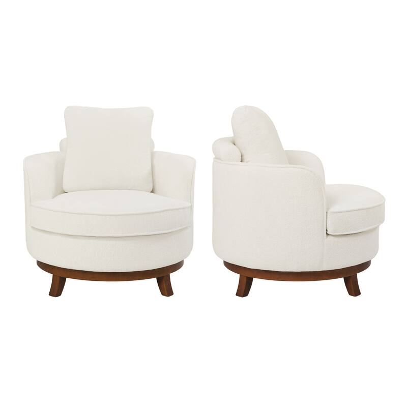 Modern Set of 2 Chenille Wooden Swivel Barrel Chair Upholstered Ergonomic Design