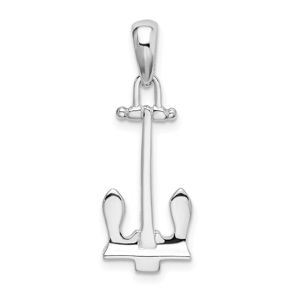 Diamond2Deal 925 Sterling Silver 3D Navy Anchor Pendant, (L-28.08mm)