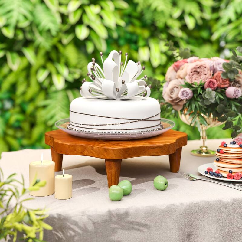 Gymax 16'' Flower-shaped Riser Board Teak Wood Pedestal Stand