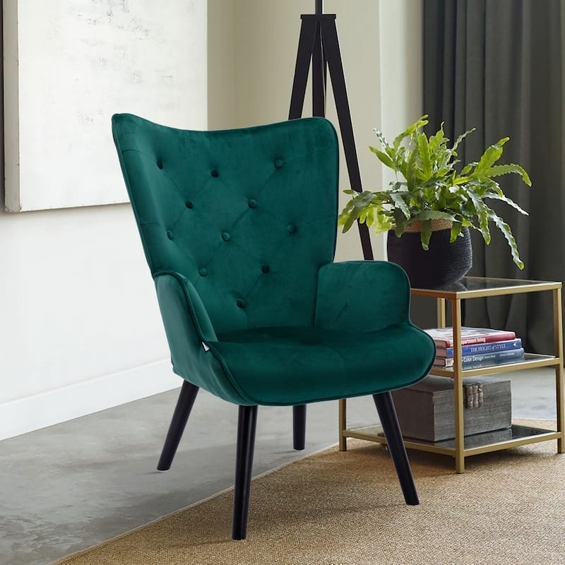 Leisure Accent chair with Green Velvet Fabric, and Backrest with ...