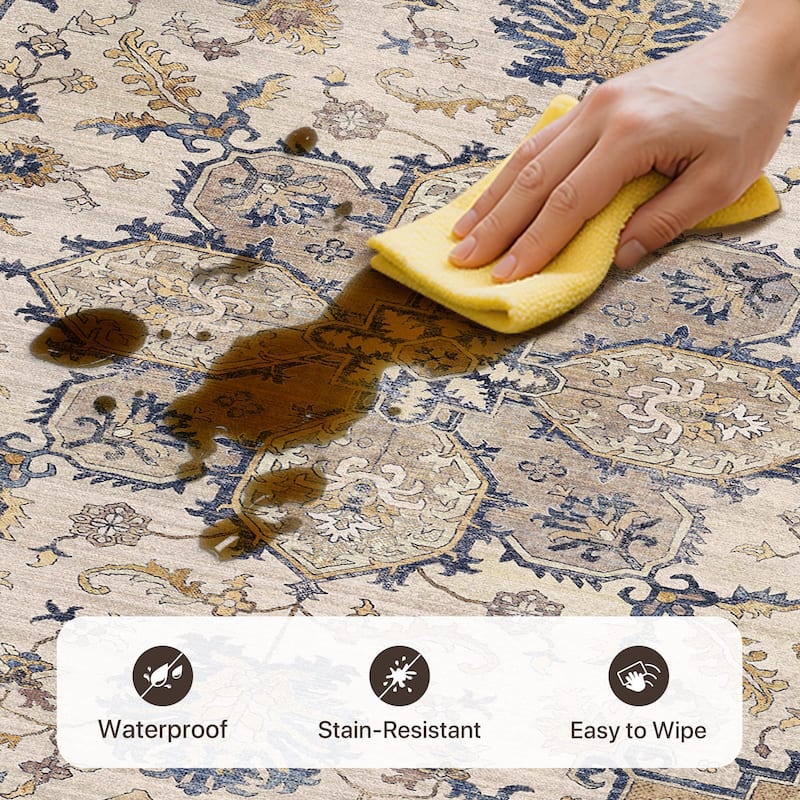 Mcow Vintage Harmony Collection Low-Pile Machine-Washable Area Rug - Beige - 2' x 7' - Runner