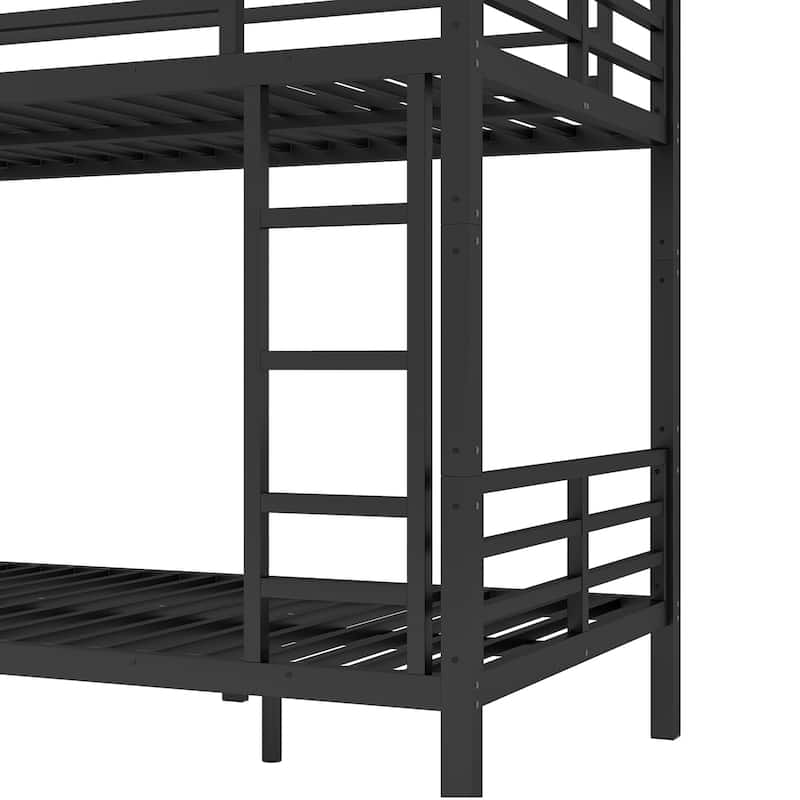 Twin XL Over Twin XL Bunk Bed with Curved Corner Guardrails, Noise Free Metal Bed Frame with Ladder and Underbed Storage