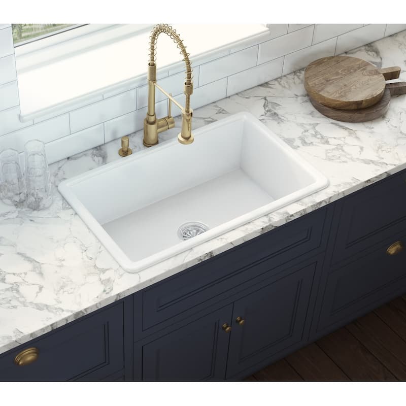 Ruvati 30-inch Fireclay Undermount / Drop-in Topmount Kitchen Sink Single Bowl - White - RVL3030WH