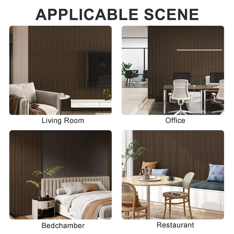 4 Packs Solid Wood Panels for Wall,Acoustic Wood Slat Wall Panels - Dark Walnut