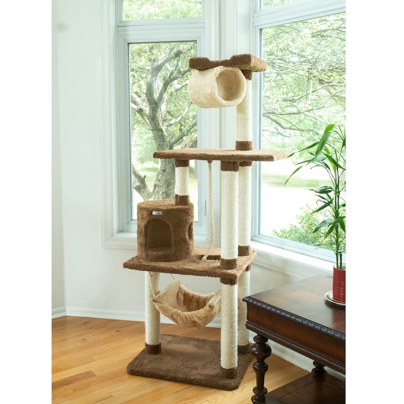 70" Real Wood Cat tree With Scratch posts, Hammock for Cats and Kittens