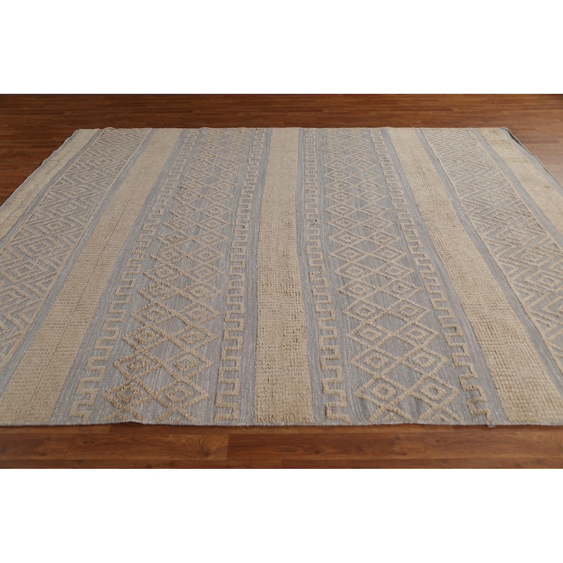Hand Knotted Oriental 100% Wool Carpet Modern Tribal Greys & Charcoal Moroccan Area Rug - 9' 9'' X 8' 1''