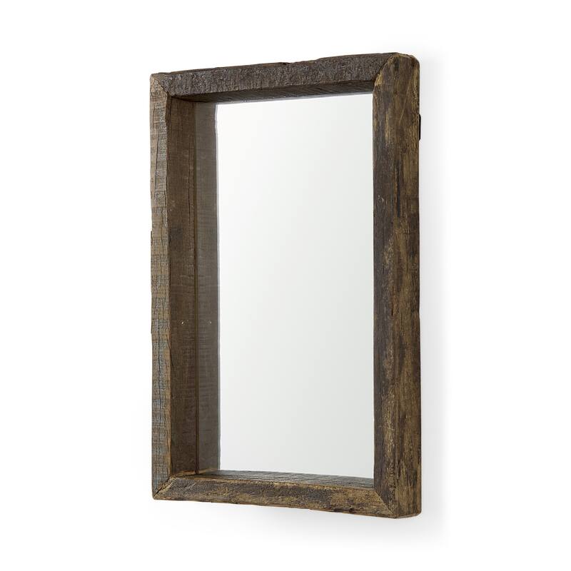 HomeRoots 18" Brown Solid Wood Framed Accent Mirror - 12.00 in. x 18.00 in. x 2.00 in.