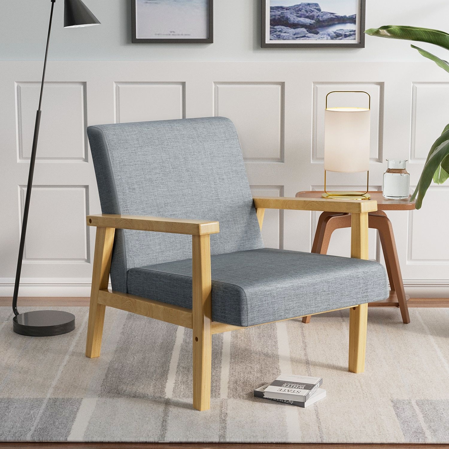 Furniwell Modern Accent Chair Linen Fabric Upholstered Arm Chair