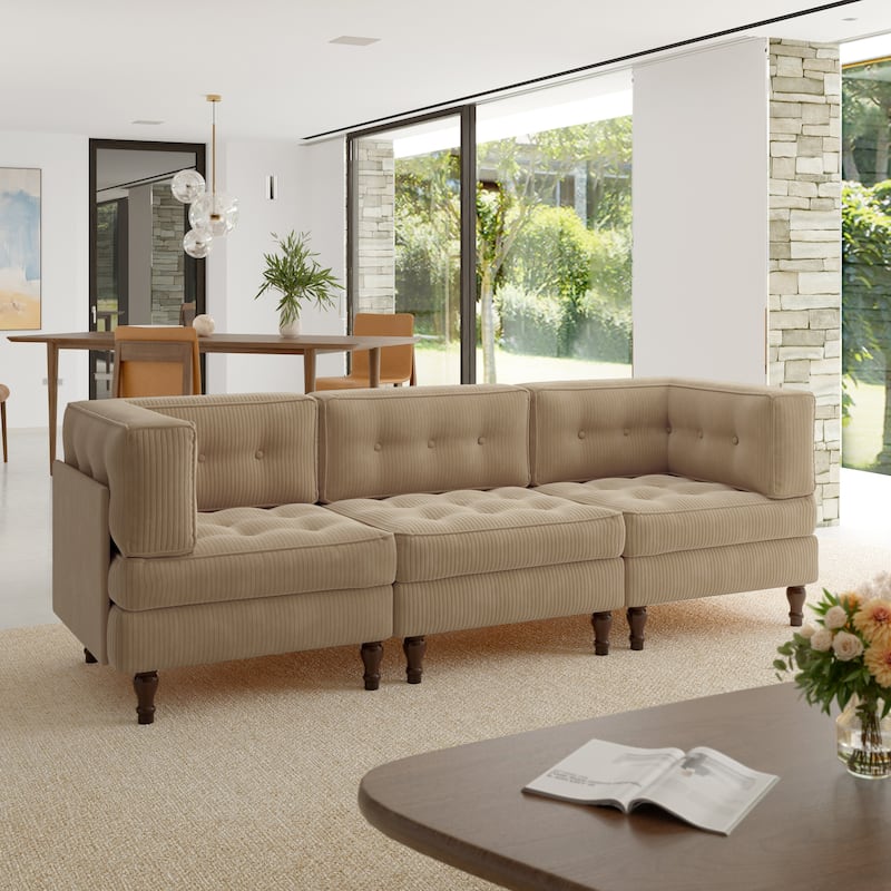 Oversized Modular Sectional Corduroy Fabric Tufted Sofa - Camel-3 peice - Symmetrical