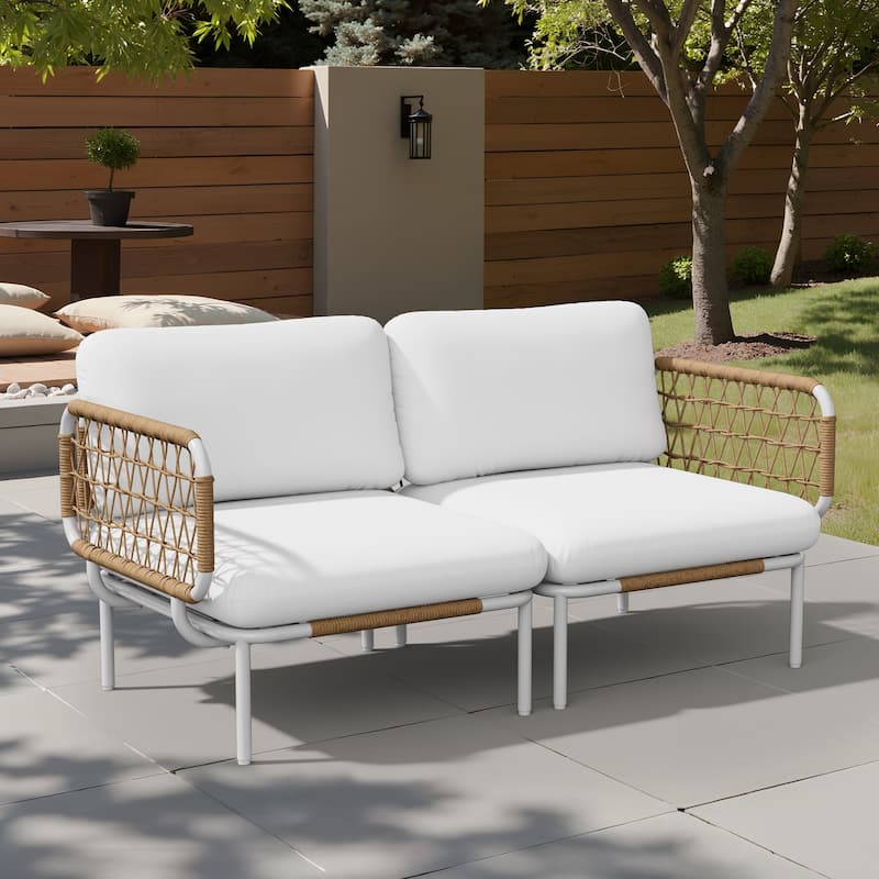 Pellebant Outdoor Patio Aluminum PE Rattan Sectional Sofa Conversation Seating Set with Cushions - Set of 2 - Beige