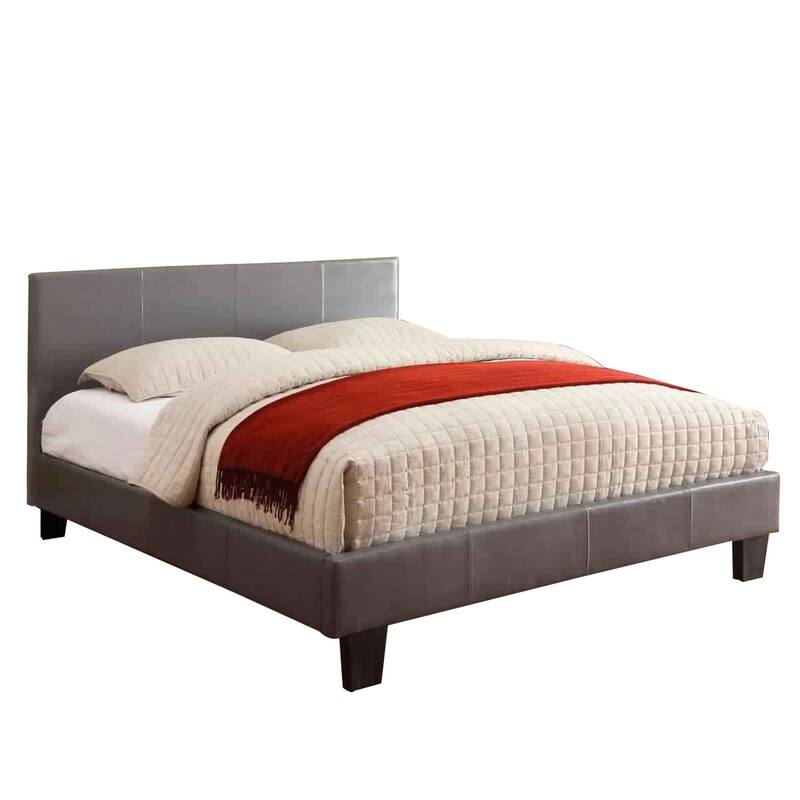 Leatherette Platform Style Eastern King Bed with Tapered Block Feet, Gray