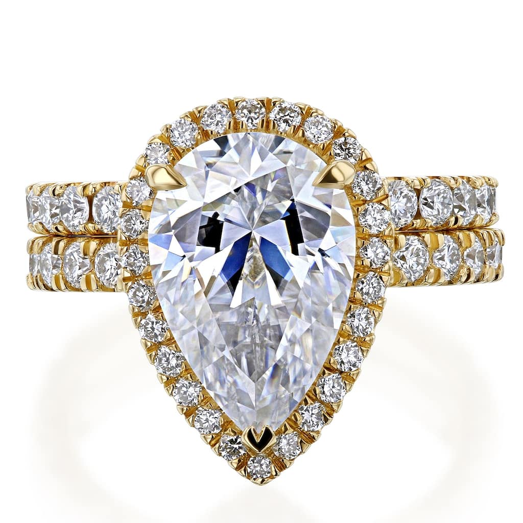 Kobelli Signature Collection Bold Series 3.9 Carats Lab Grown Diamond Certified 14k Solid Gold Pear Halo Paige 2pc Bridal Set
