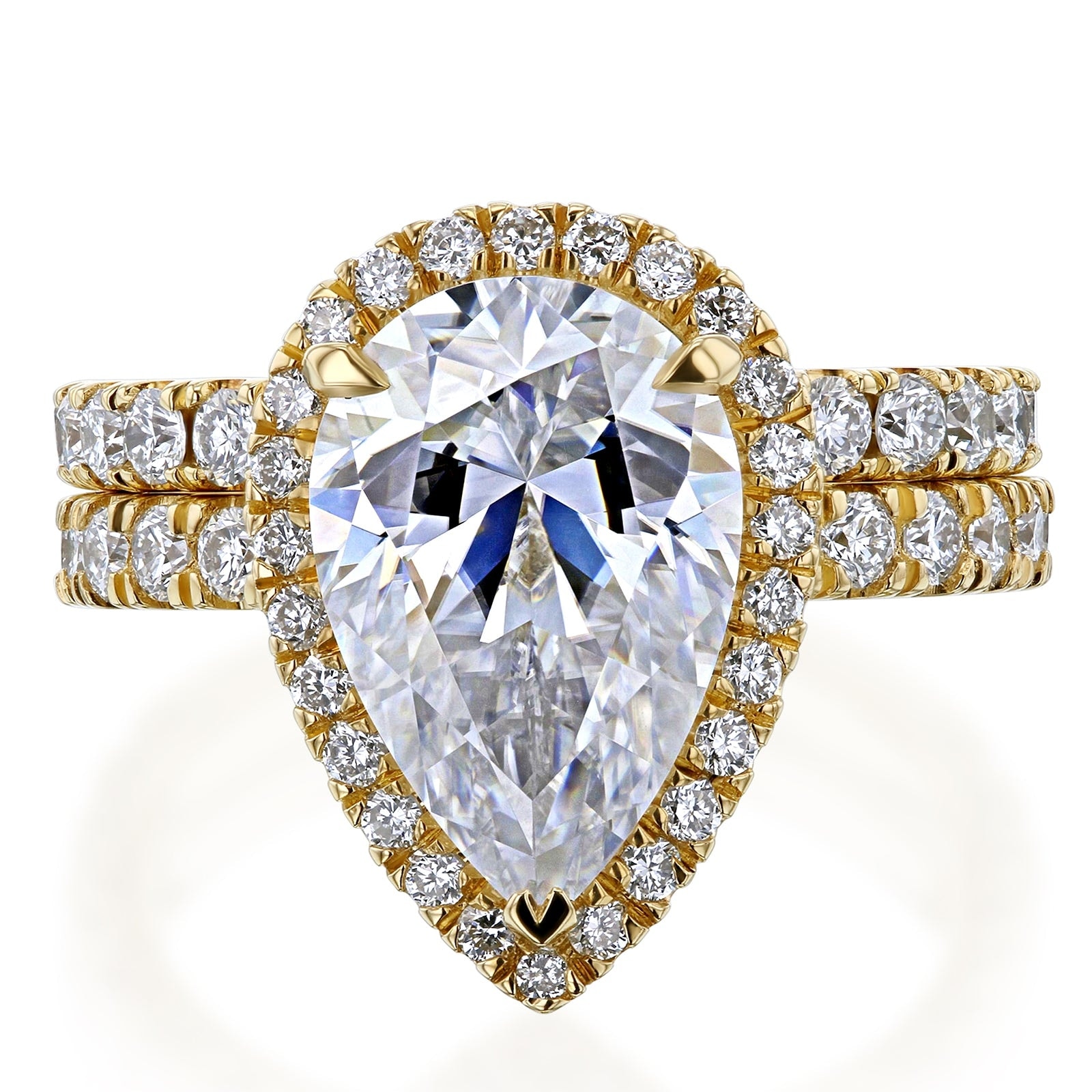 Kobelli Signature Collection Bold Series 3.9 Carats Lab Grown Diamond Certified 14k Solid Gold Pear Halo Paige 2pc Bridal Set