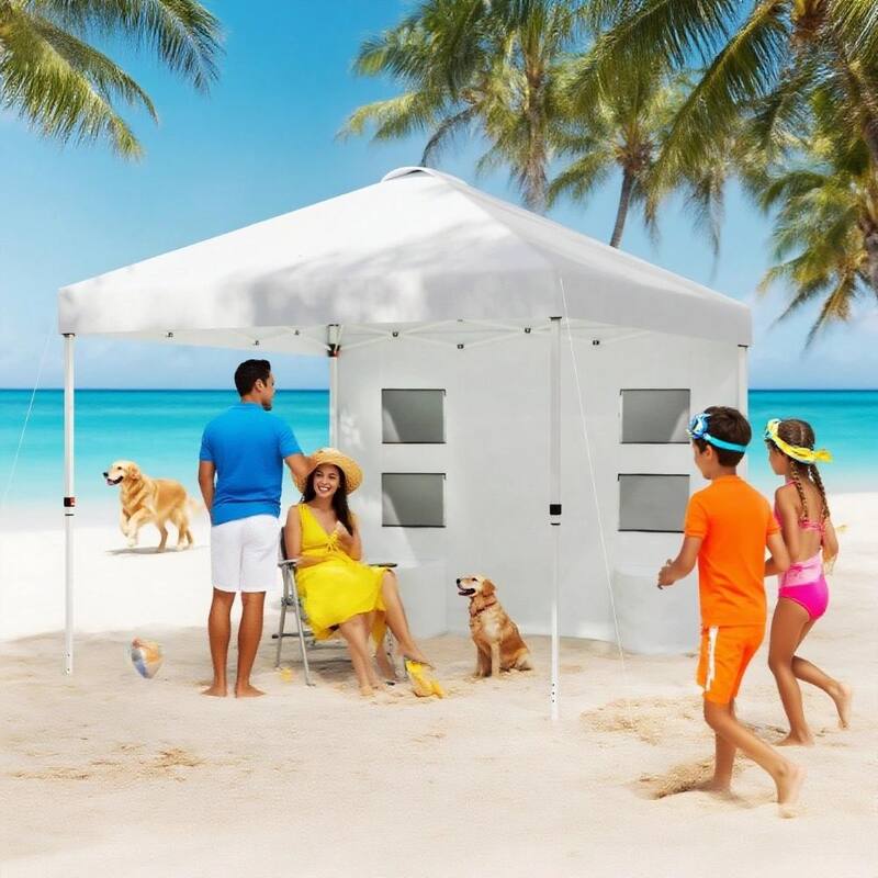 10x 10 ft Party Tent w/Sidewall with Height Adjustable Instant Sun Shelter w/Storage Pockets - White