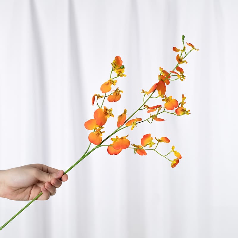 Orange-yellow Silk Decorative Artificial Dancing Lady Orchid(Pack of 1 Branch) - Orange-yellow