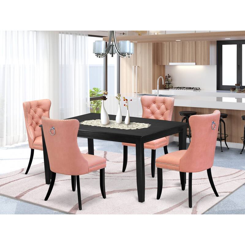 East West Furniture Kitchen Table Set Contains a Rectangle Dining Table and Upholstered Chairs, Black (Pieces Options) - DUDA5-BLK-23