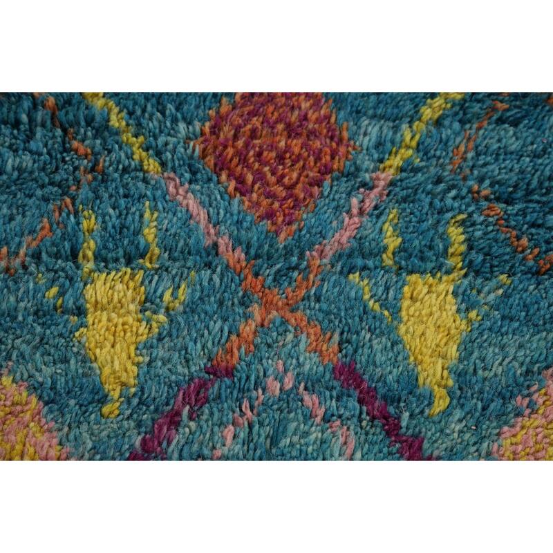 All-Over Trellis Plush Moroccan Area Rug Handmade Wool Carpet - 6'8" x 10'5"