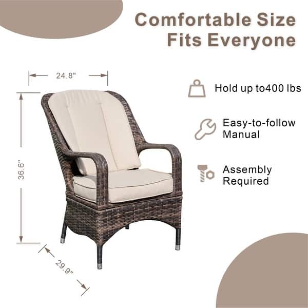 dimension image slide 0 of 2, Modern 7-piece Aluminum Fire Pit Table with with 6 Woven PE Chairs