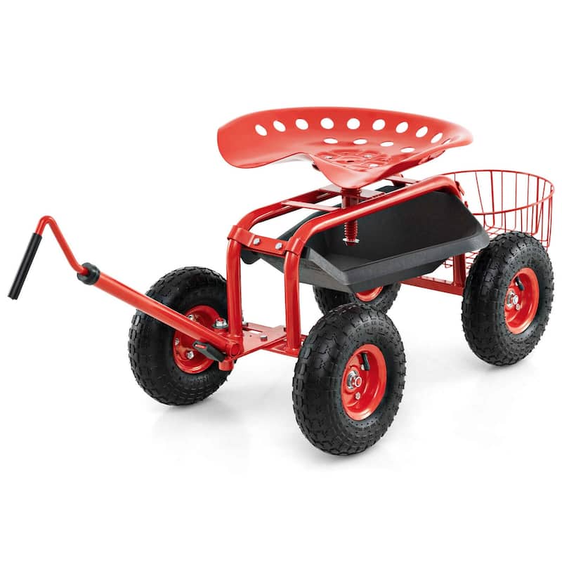 Costway Garden Cart Rolling Work Seat Wagon Scooter for Planting with - See Details - Red