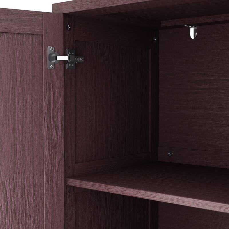 Sideboard with Rattan Decorative Doors, Multifunctional Wooden Storage Cabinet, Entryway Table with Adjustable Shelves