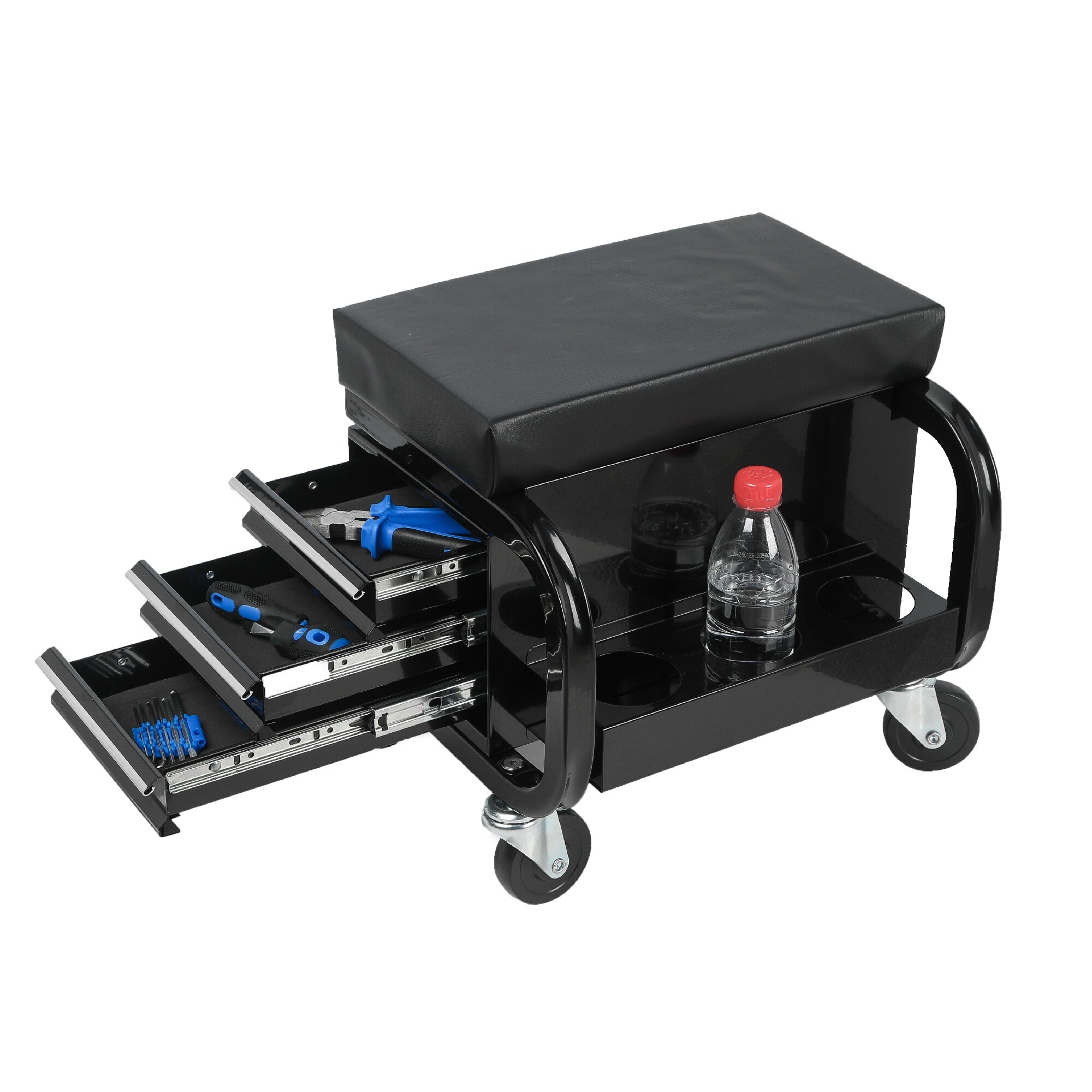 Mobile Creeper Stool with Tool Storage, 3-Drawer Rolling Garage
