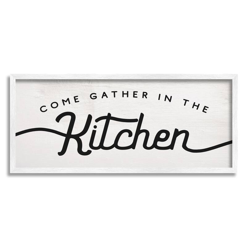 Stupell Come Gather In The Kitchen Sign Family Charm Framed Wall Art - 10 x 24 - White