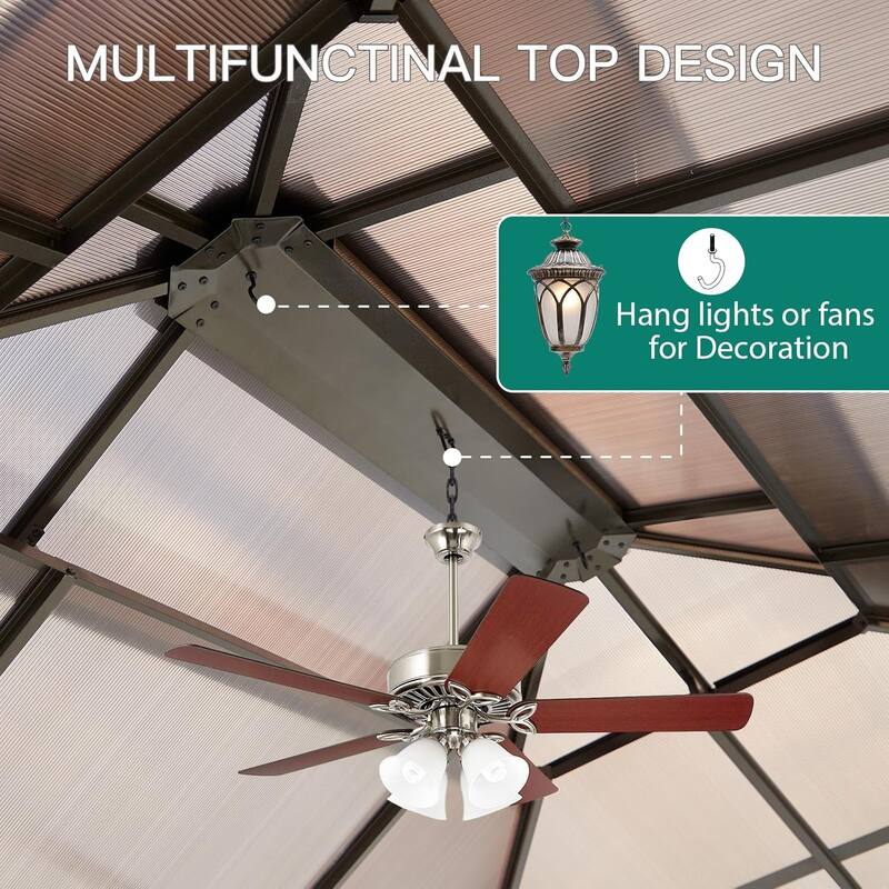 Hardtop Outdoor Double Roof Gazebo, Aluminum Frame Permanent Pavilion with Curtains and Nettin