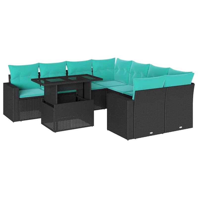 vidaXL Patio Sofa Set with Cushions and Table Outdoor 9 Piece Poly Rattan - 24.4 x 24.4 x 27.2