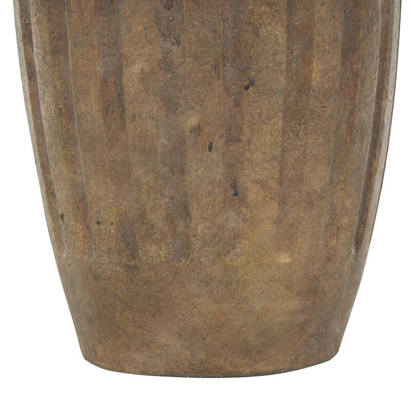 Ceramic Distressed Antique Style Pot Vase Room Table Lamp with Cream Linen Shade - Brown, Black, Cream - Roche River Decor