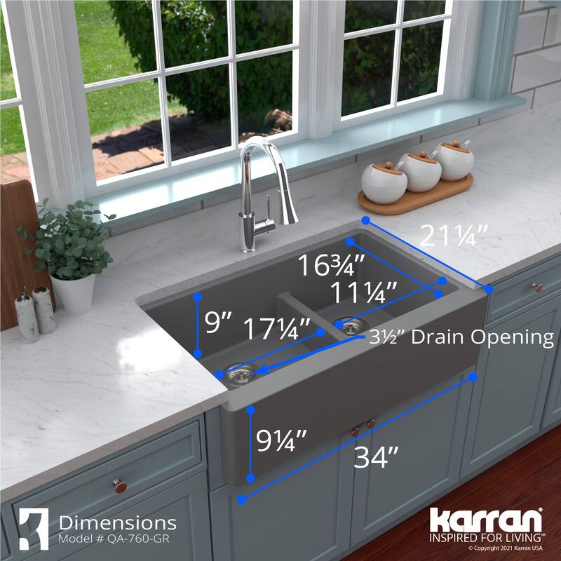 Karran Farmhouse/Apron-Front Quartz Double Bowl Kitchen Sink Kit