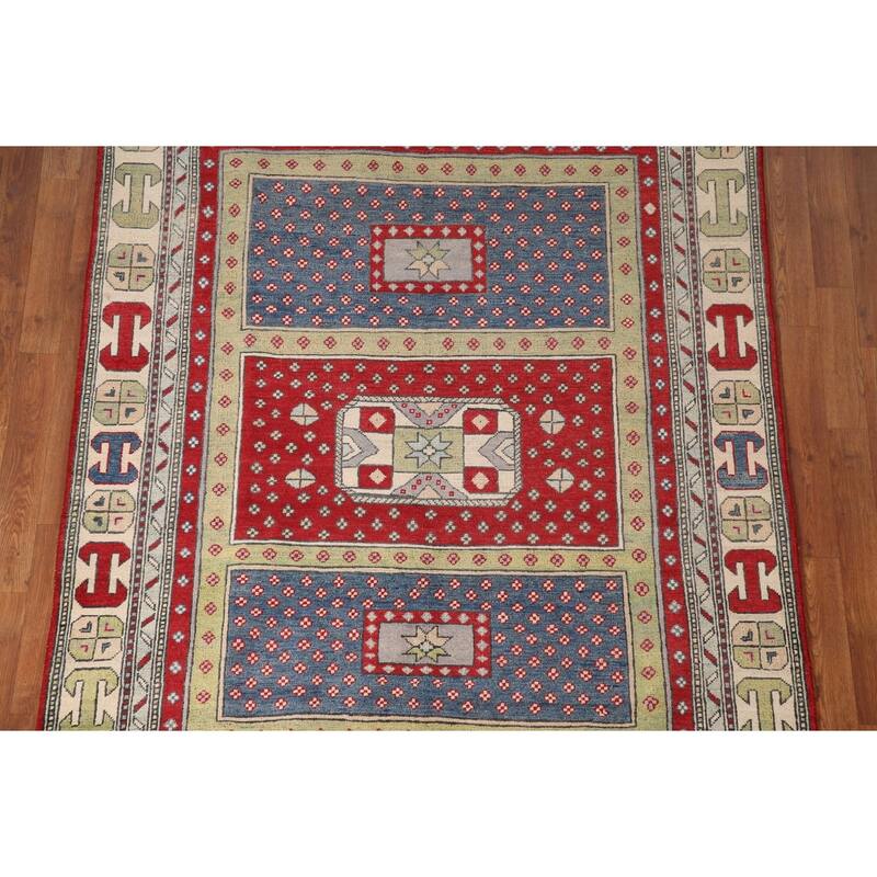 Geometric Kazak Area Rug Handmade Bedroom Wool Carpet - 4'11" x 6'6"