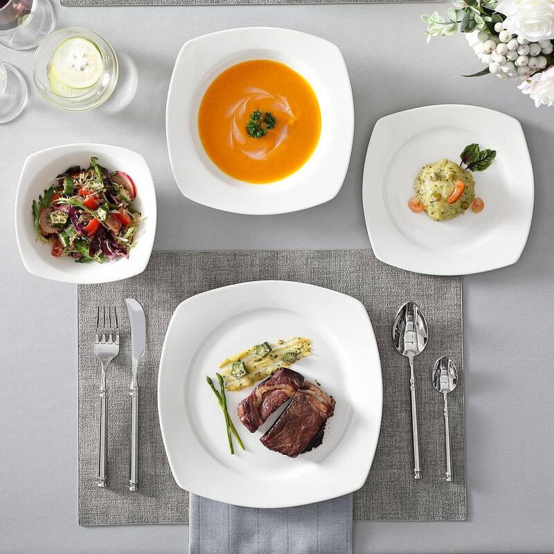 MALACASA 32-Piece New Bone China Dinnerware Set, Service for 8 - Squircle