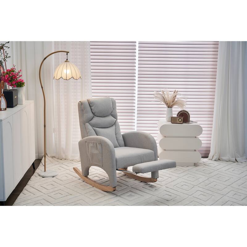 Fabric Upholstered Nursery Rocking Chair with Adjustable Footrest