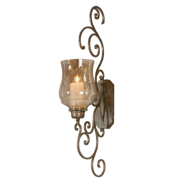 39” Amber Glass Metal Curl Wall Sconce With Candle - N/A