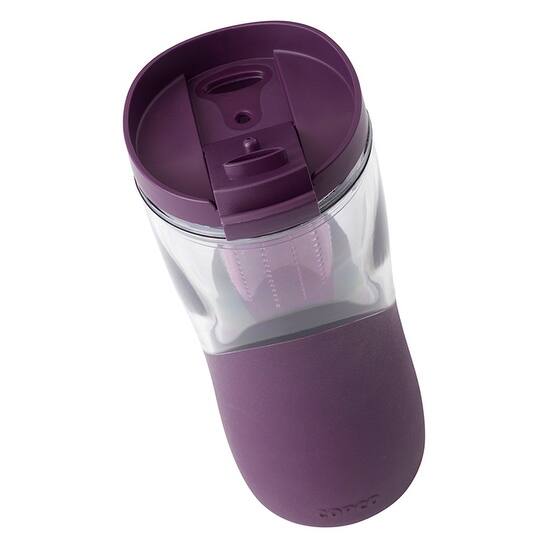 JoyJolt Glass Tumbler with 1 Straws & Non Slip Silicone Sleeve - 20 oz - Purple