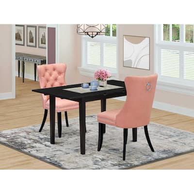 HomeStock 3-Pc Black Finish Rectangular Solid Wood Top with Butterfly Leaf Dining Table Set