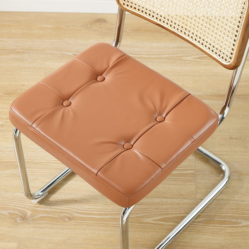 Art Leon PU Leather Upholstered Cane Back Rattan Dining Chair Set of 2
